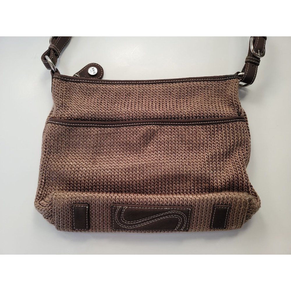 Vtg?the sak‎ crotched w/ leather straps multicolor interior brown handbag